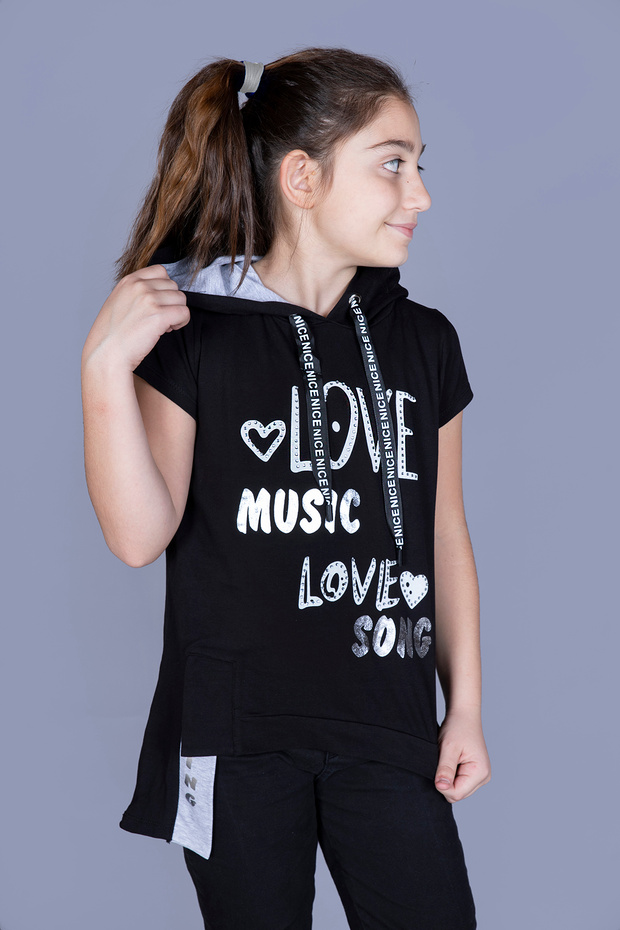Girl's Hooded Printed T-Shirt