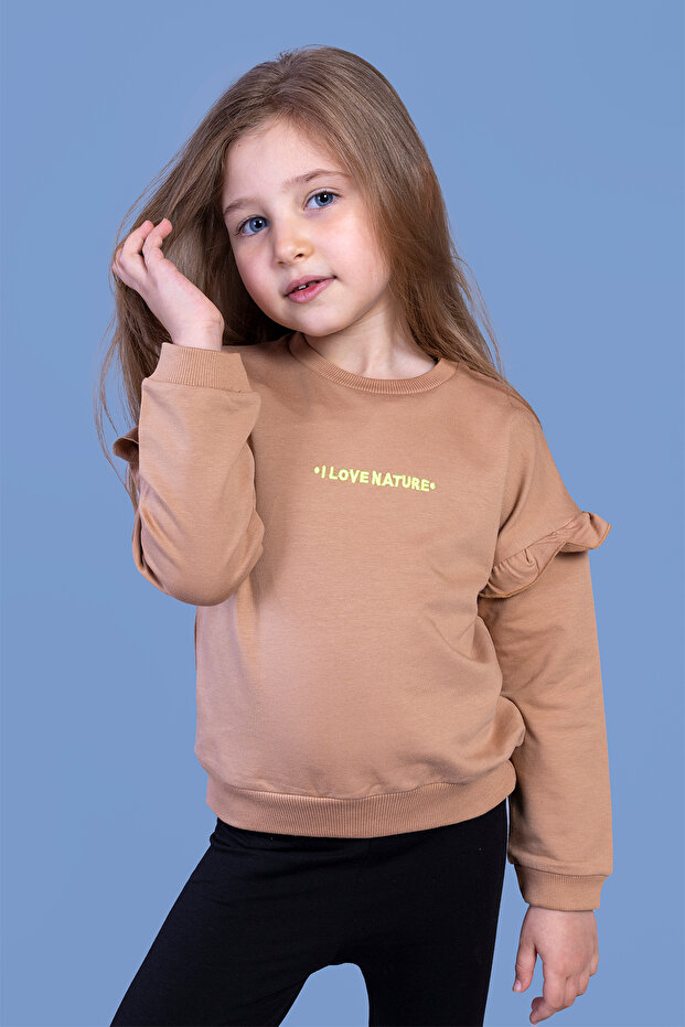 Girls' Sweatshirt with Ruffle Detail and Embroidery
