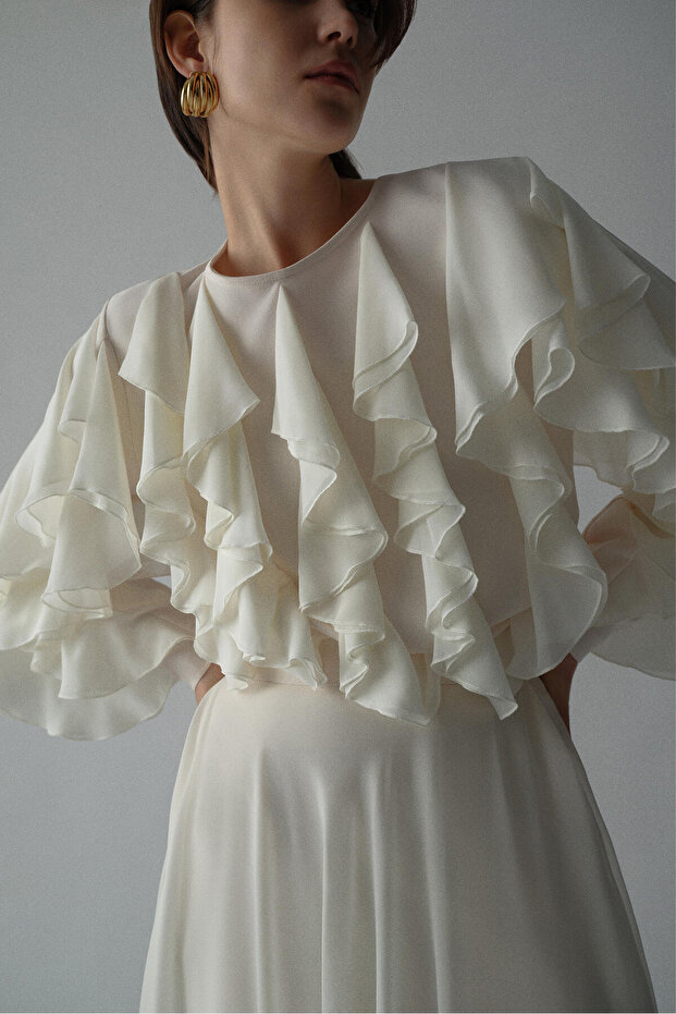 RIFFIRED CHIFFON BLUZ