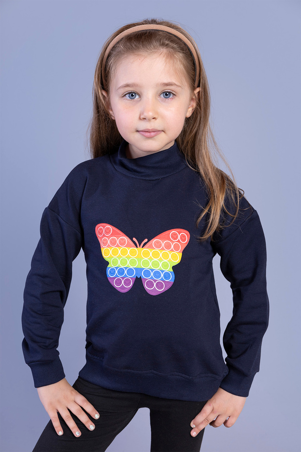Girl's Relax Fit Half Turtleneck Printed Sweatshirt - 2 Thread