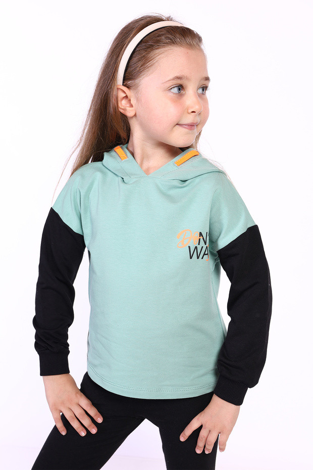 Girls' Hooded Block Color Sweatshirt