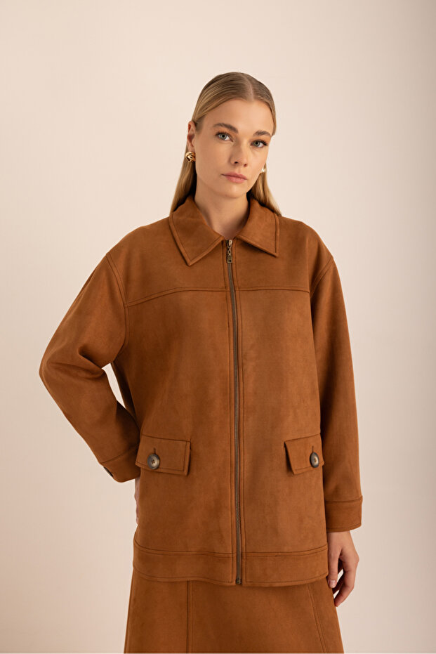 Oversize Süet Ceket - 6