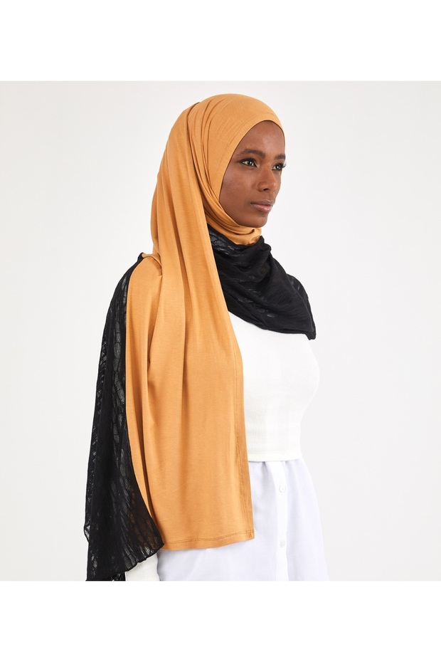 Breathable Combed Cotton Shawl Cinnamon/Black - 3