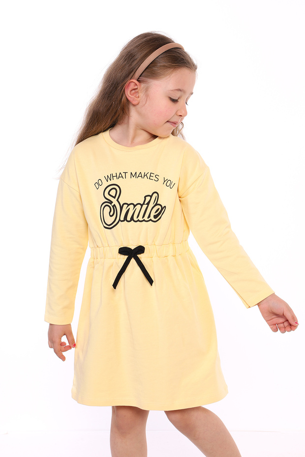 Girl's Stone Embroidered Smile Text Printed Dress