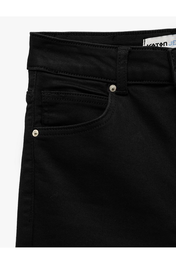 Yüksek Bel Pamuklu Kapri Denim Şort - Tight Fit - 6