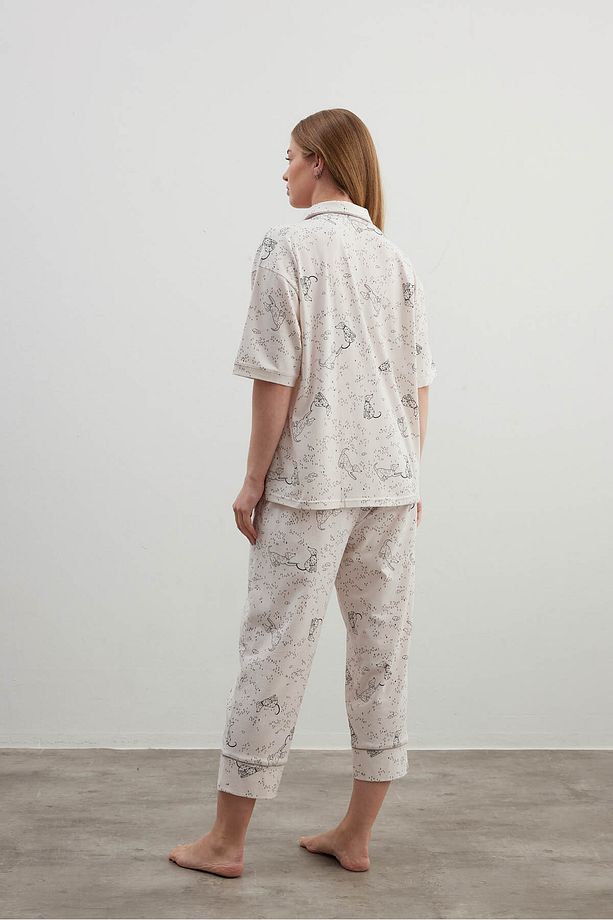 Kadın Plus Size Pamuklu Gömlek Midi Pijama Takımı - 4