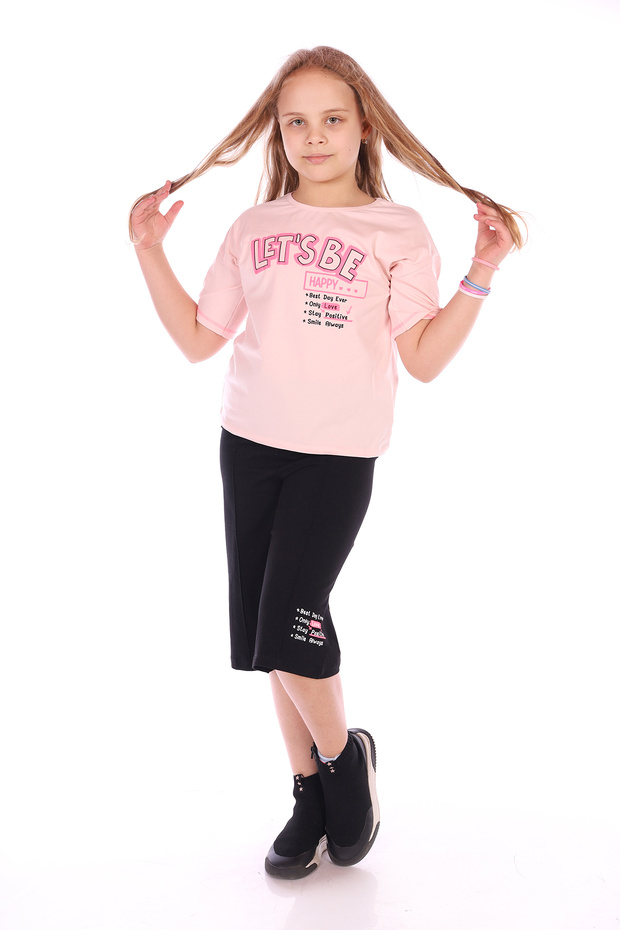 Girl's Lets Be Happy Printed Capri Suit