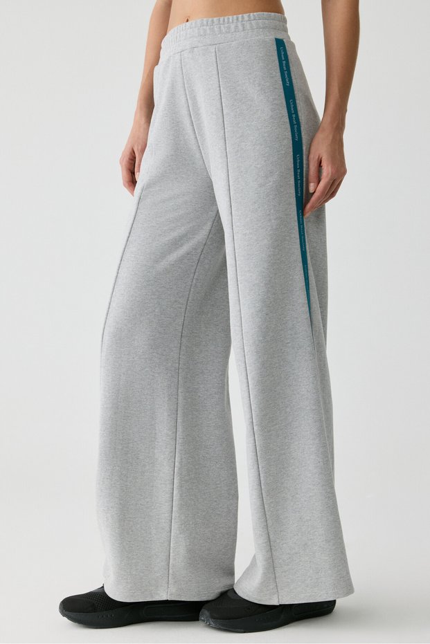 Bethanıa Urbanbeat Women's Elastic Waist Wide Leg Pants with Printed Stripes on the Sides Relaxed Grimelange/Petrol m