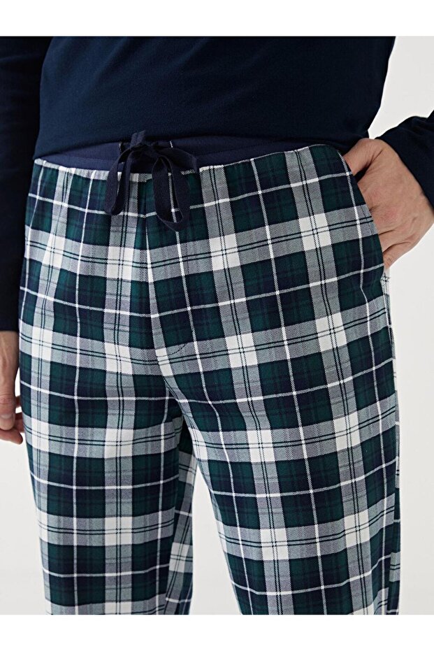 Lacivert Standart Kalıp Ekose Erkek Pijama Alt - 3