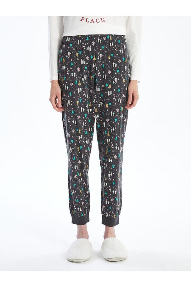Beli Lastikli Yılbaşı Temalı Kadın Jogger Pijama Alt (W4) - 2