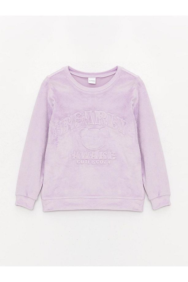 Bisiklet Yaka Uzun Kollu Kız Çocuk Kadife Pijama Takımı (W3) - 2