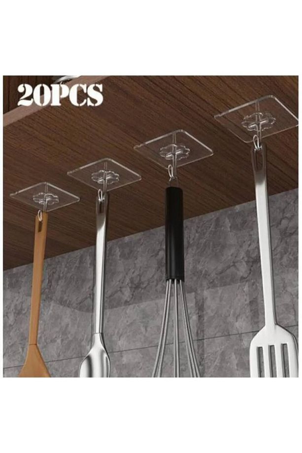 Pratik 12 Adet Güçlü Şeffaf Duvar Askısı Askılığı Yapışkan Kancalı Mutfak Banyo Askı - 6