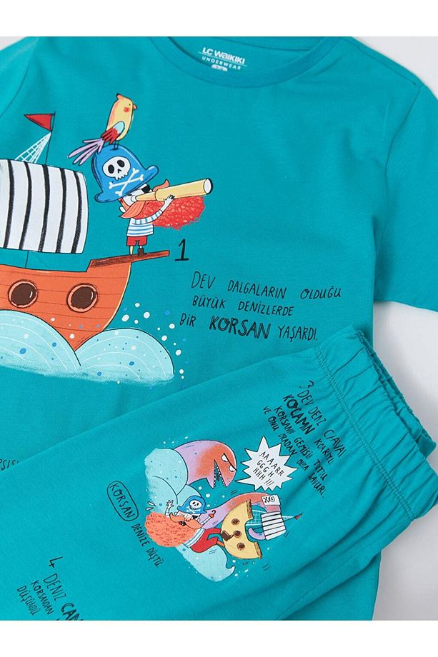 Bisiklet Yaka Baskılı Kısa Kollu Erkek Çocuk Şortlu Pijama Takımı (S2) - 6