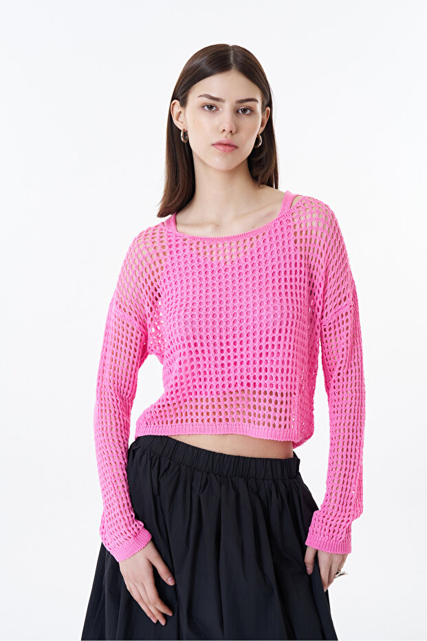 Ajurlu İkili Triko Pembe - 1