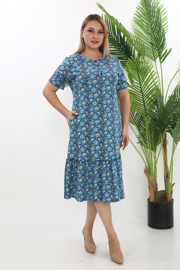 Floral Print Summer Modal Dress with Buttons and Ruffles