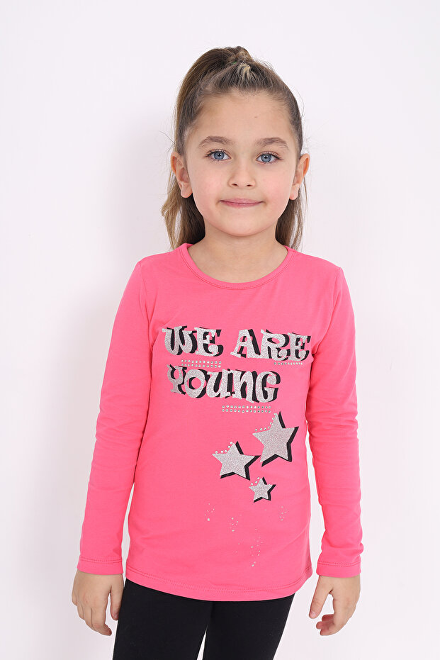 Girls' Printed Stone Embroidered T-Shirt