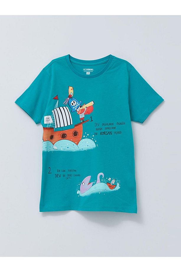 Bisiklet Yaka Baskılı Kısa Kollu Erkek Çocuk Şortlu Pijama Takımı (S2) - 3