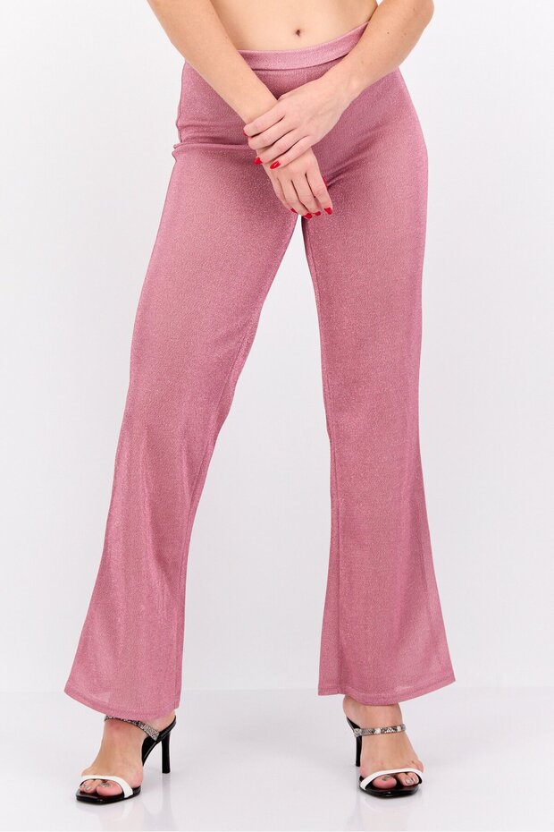 Women Petite Wide Leg Metallic Pants, Pink