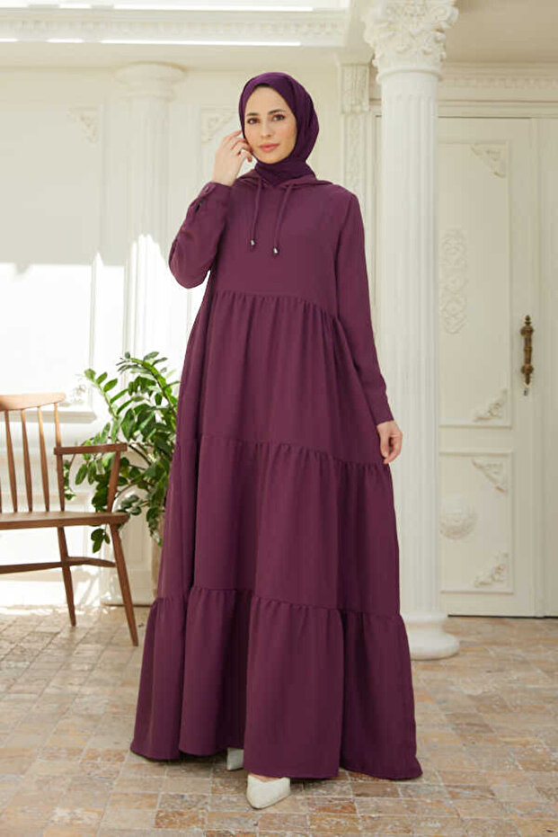 6531-Berlin Hooded Raglan Sleeve Dress Dark Dusty Rose