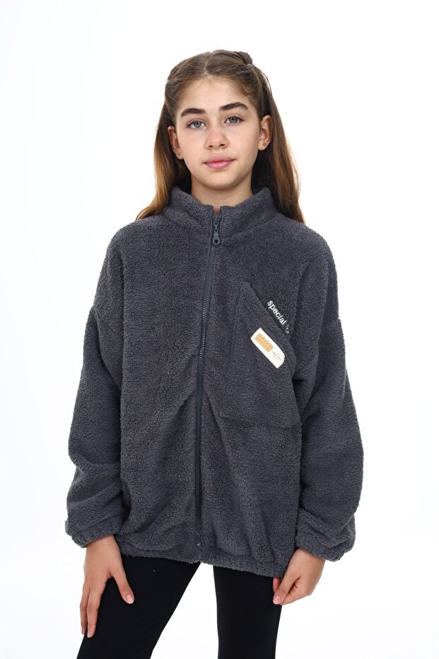 Girl's Embroidered Plush Cardigan
