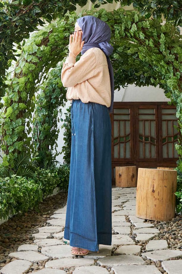 1138-denim Lastikli Bol Paça Pantolon Koyu Mavi - 2