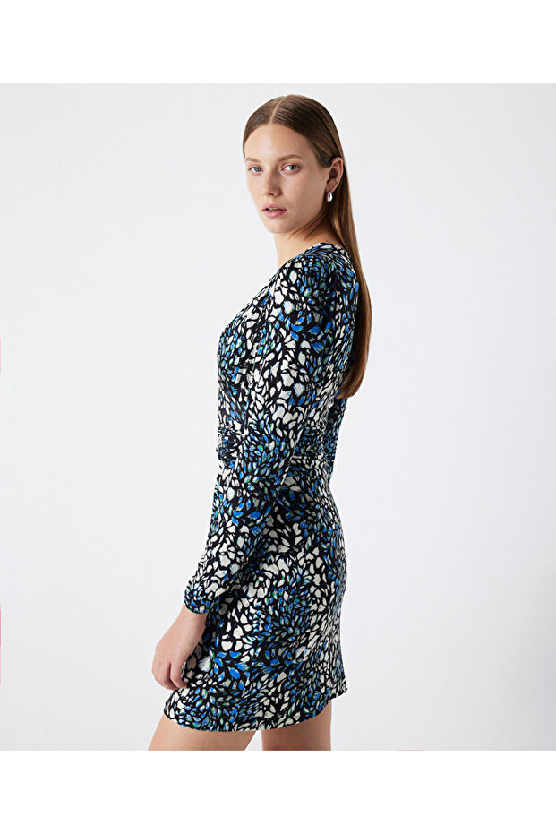 Desenli mini elbise - 4