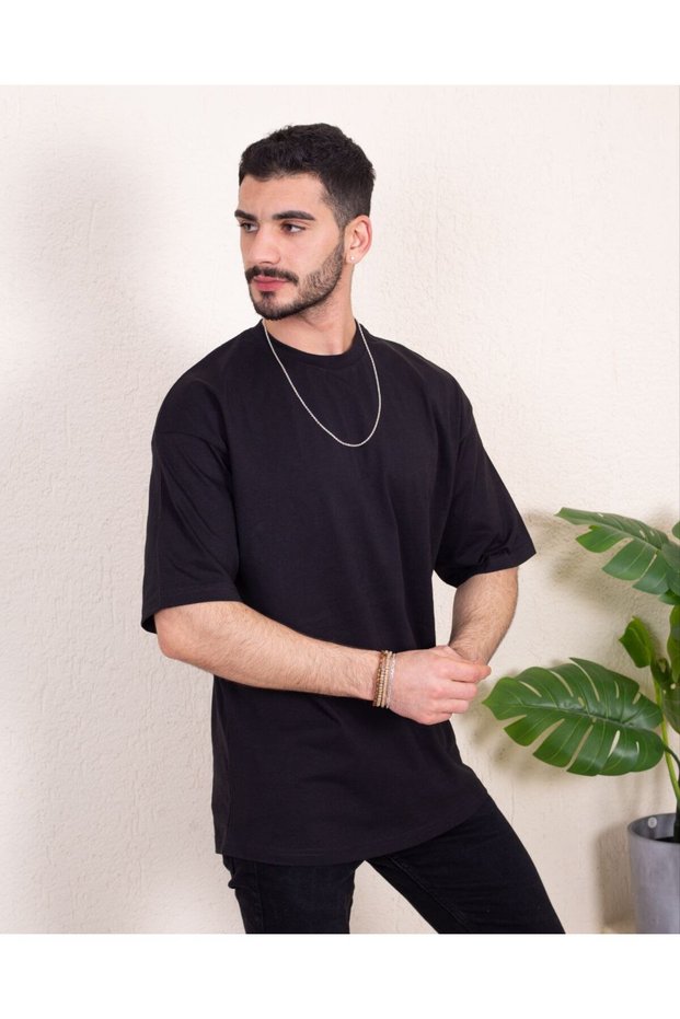 Men's Oversize Fit 100% Organic Cotton Thick Textured Crew Neck Black T-Shirt