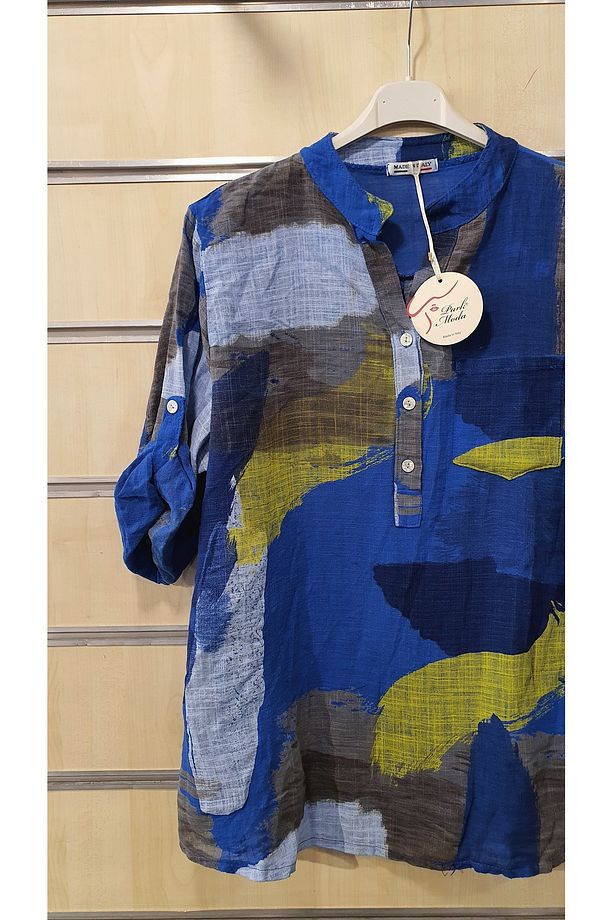 PATCHWORK DESEN 3 DÜĞMELİ KETEN GÖMLEK - 3
