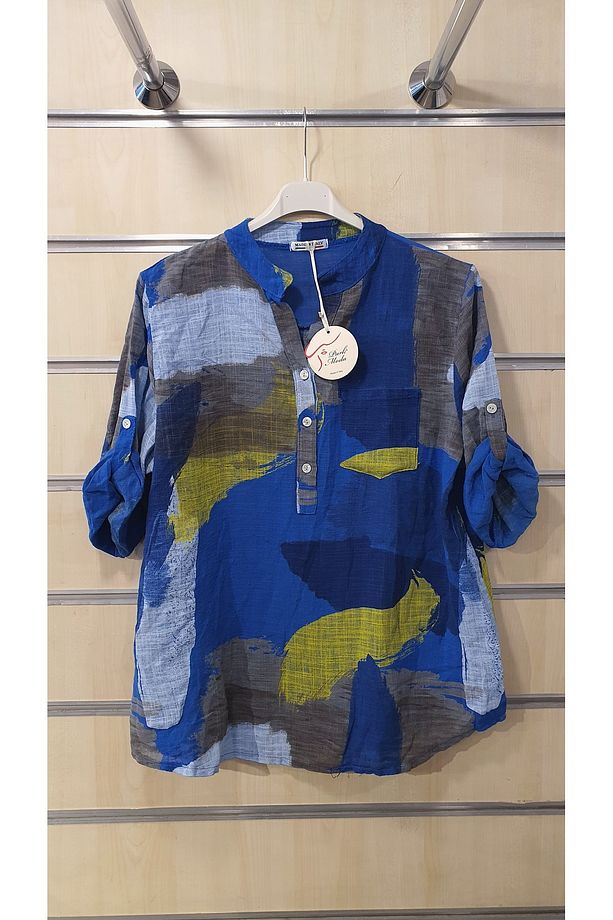 PATCHWORK DESEN 3 DÜĞMELİ KETEN GÖMLEK - 2
