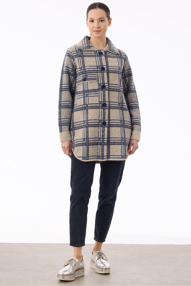 Bej Plaid Patterned Mink Coat