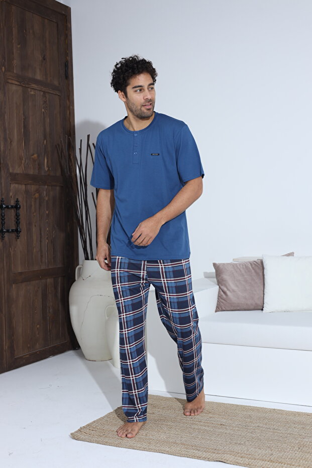 Men's Summer Short Sleeve Combed Cotton Single Jersey Pajamas Set