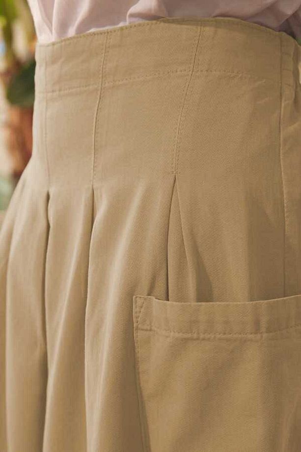 1161-Pileli Cepli Kot Pantolon Etek Bej - 3