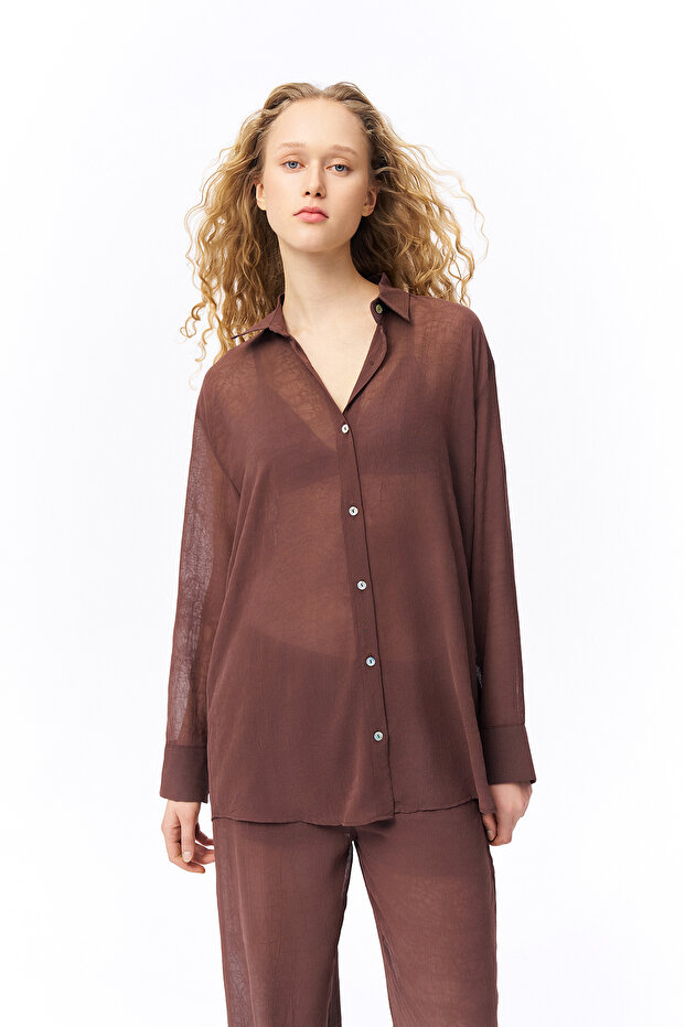 Buttoned Chiffon Shirt Brown - 4