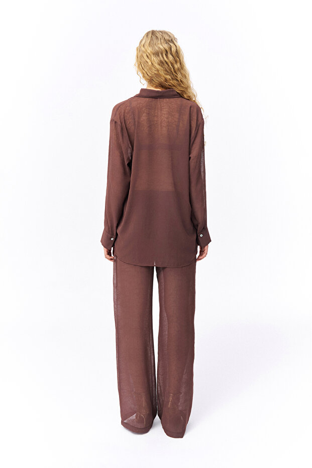 Buttoned Chiffon Shirt Brown - 5