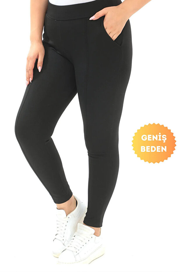 Black Steel Knitted Fabric - Tights with Pockets