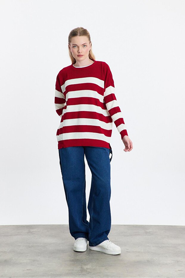 Red Crew Neck Striped Tunic 5380 - 8
