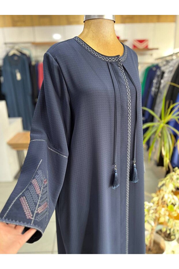 Lacivert işlemeli Pardösü - 3