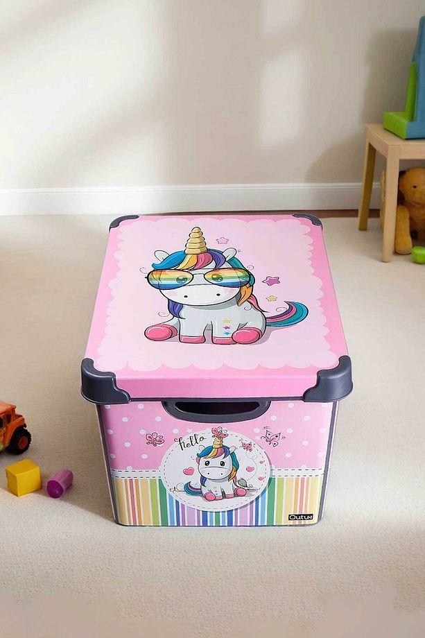 Style Box Retro Unicorn Desenli 20 L Dekoratif Oyuncak ve Saklama Kutusu - 1