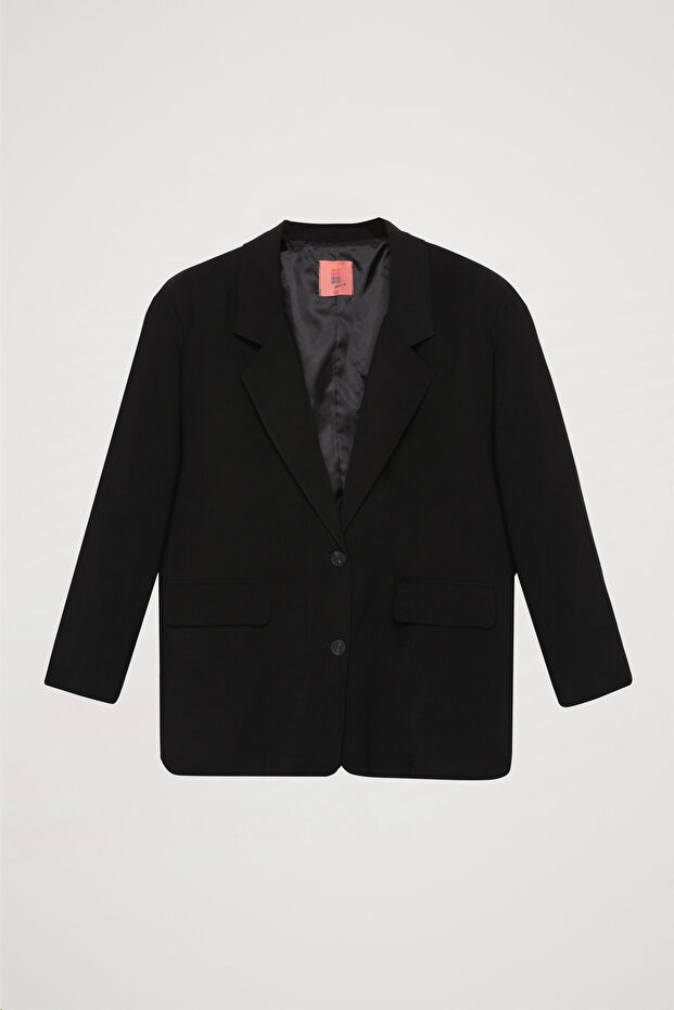 Çift Düğmeli Oversize Blazer Ceket Siyah - 2
