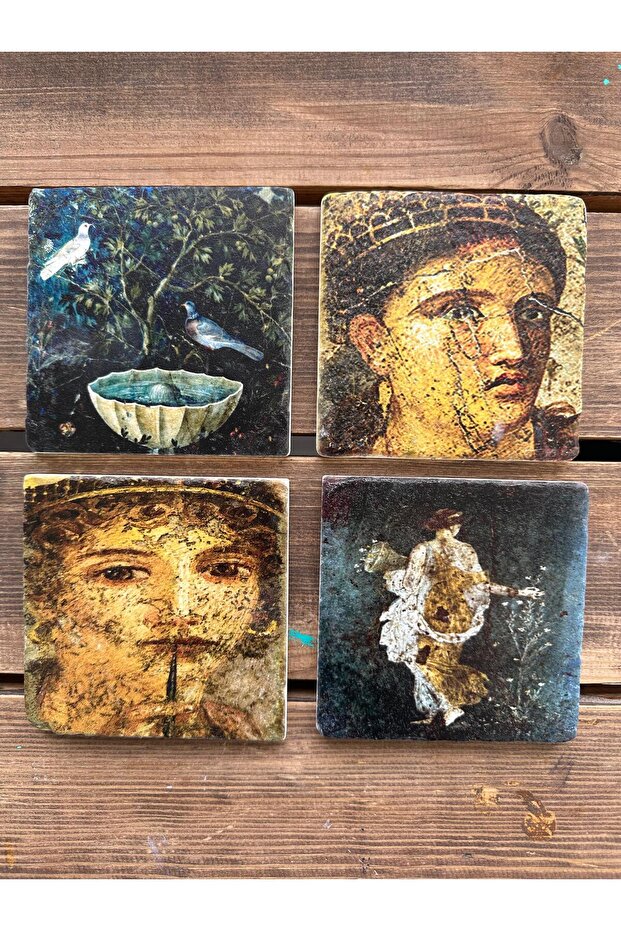 Set of 4 Colorful Printed Natural Stone Glasses