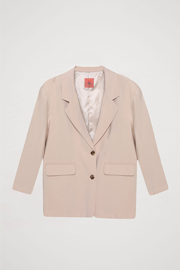Çift Düğmeli Oversize Blazer Ceket Taş - 2