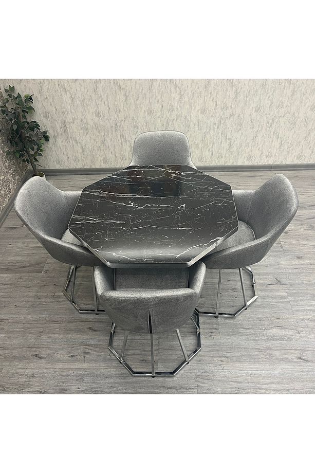 Royal Mutfak Yemek Masası Takımı-yuvarlak Mutfak Masası Takımı-4 Kişilik Mutfak Masa Sandalye Takımı - 3