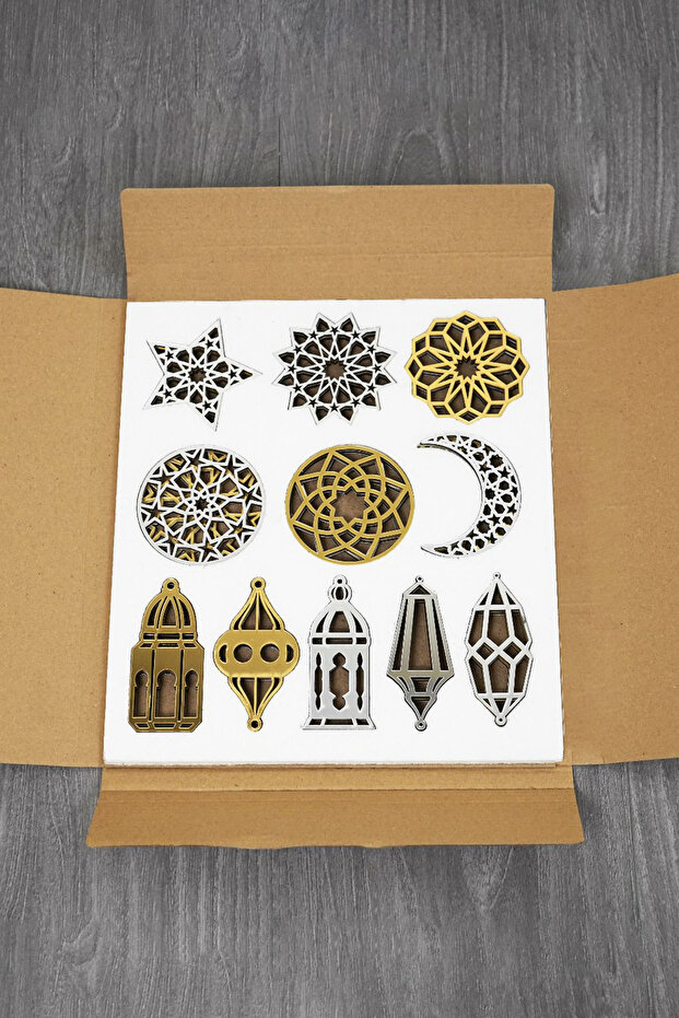Décoration De Table Islamique En Bois Acrylique - Calligraphie Ramadan Kareem Et Aïd Mubarak, Or