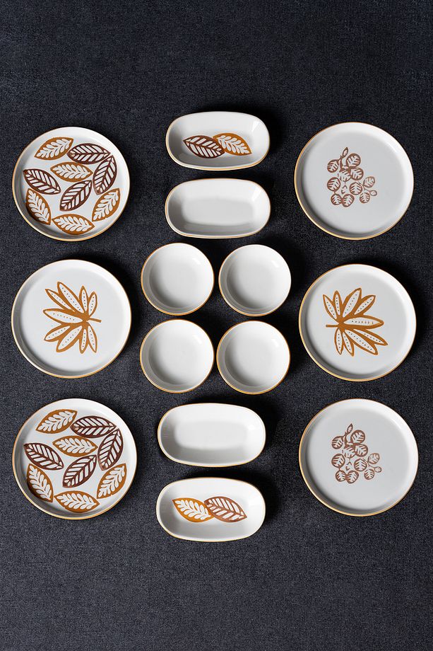 14 Parça 6 Kişilik Handmade Kahve Yaprak Kahvaltı Takımı - Lüx Kahvaltılık Sunum Seti - 5