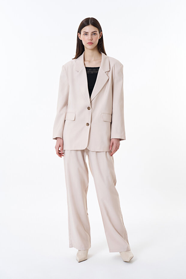 Çift Düğmeli Oversize Blazer Ceket Taş - 3
