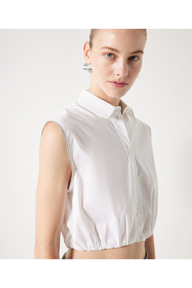 Kristal taş şeritli gömlek - 5