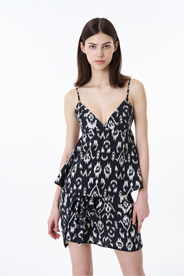 Black Ethnic Patterned Sling Blouse - 3