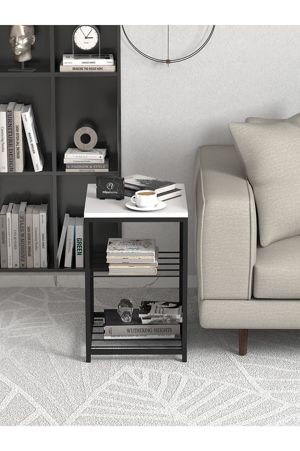 Ludlow 3 Raflı Metal Yan Sehpa Zigon Raflı Sehpa Çay Kahve Köşesi LU10-W - 3