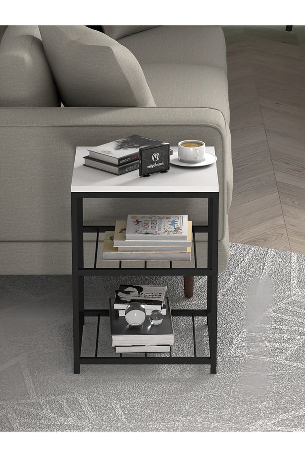 Ludlow 3 Raflı Metal Yan Sehpa Zigon Raflı Sehpa Çay Kahve Köşesi LU10-W - 1