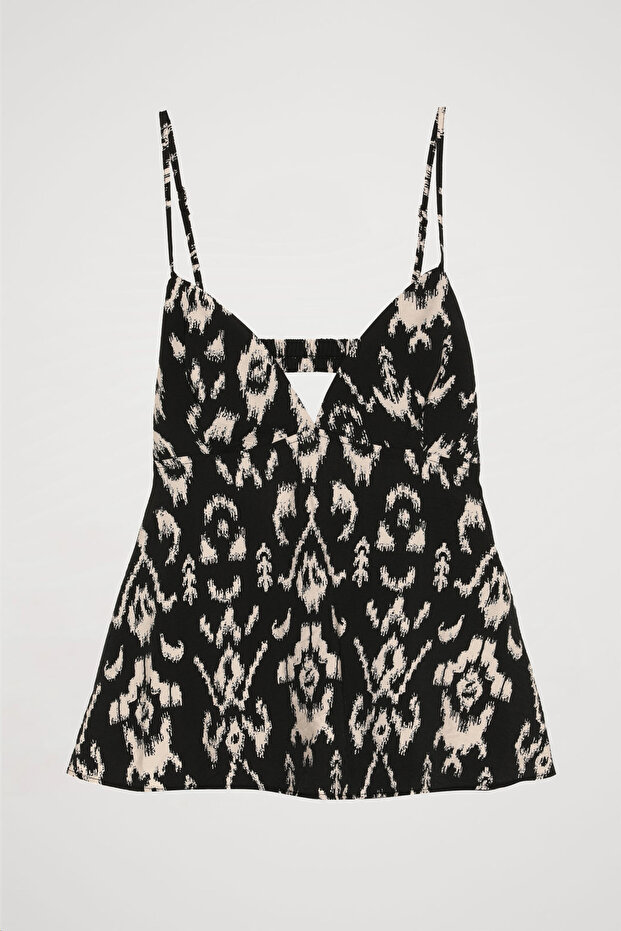 Black Ethnic Patterned Sling Blouse - 2